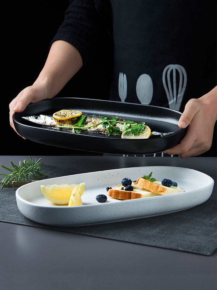 Porcelain color beauty Japanese simple ceramic plates rectangular fish dish home 0 creative posed the western food steak dish