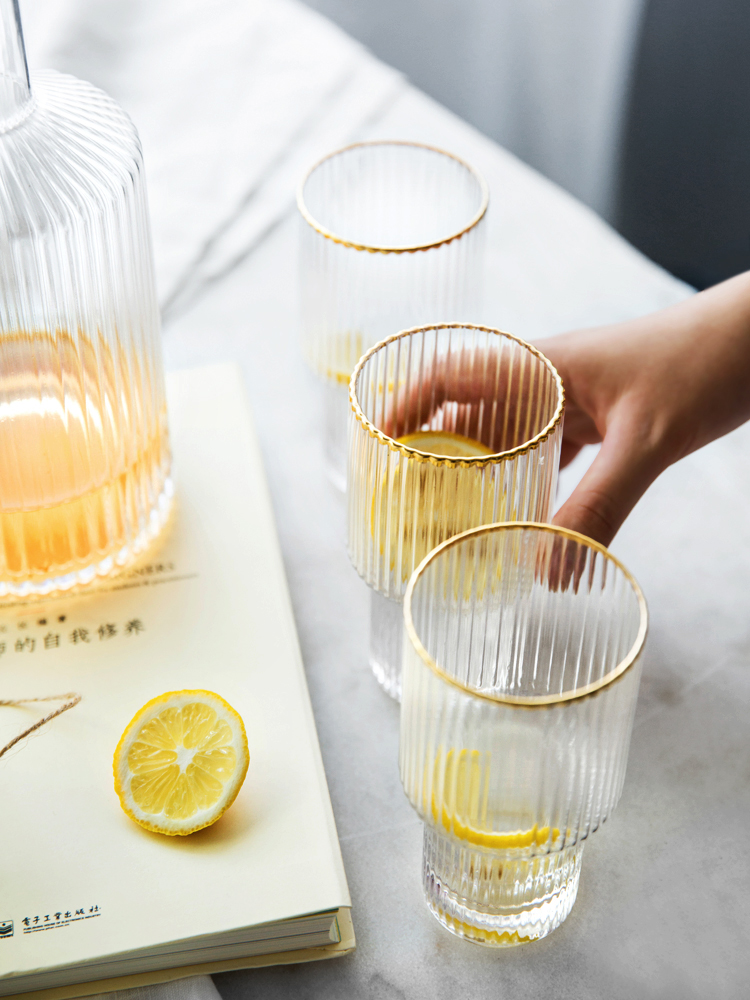 Porcelain color beauty Nordic up phnom penh vertical stripes cold set transparent glass kettle cool ice cold water kettle cup household kettle