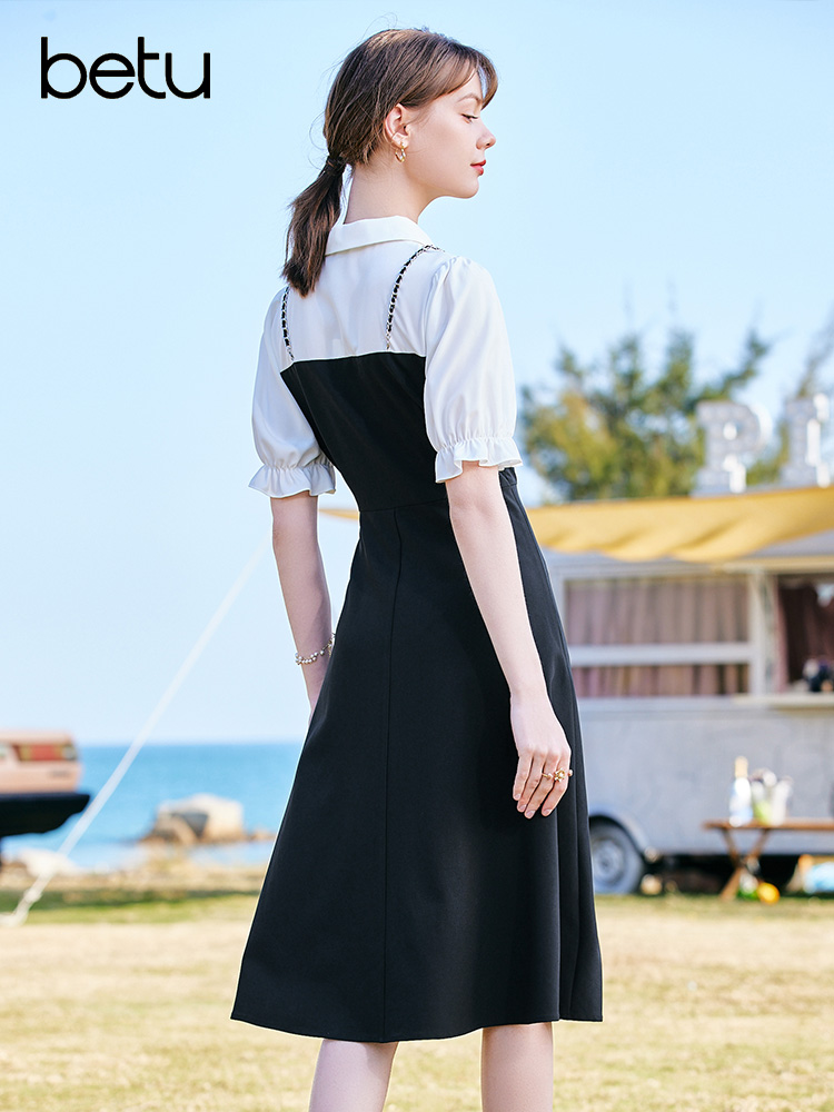 预售 Betu 百图 2022年春季款 赫本风 衬衫式假两件女式连衣裙 天猫优惠券折后￥199包邮（￥389-190）