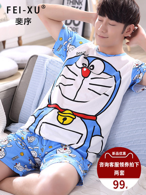 Bộ đồ ngủ nam Cotton mùa hè mỏng tay ngắn Phim hoạt hình mùa hè dành cho nam giới Sinh viên tuổi teen Cotton Dịch vụ tại nhà - Nam giới đồ lót nam Nam giới