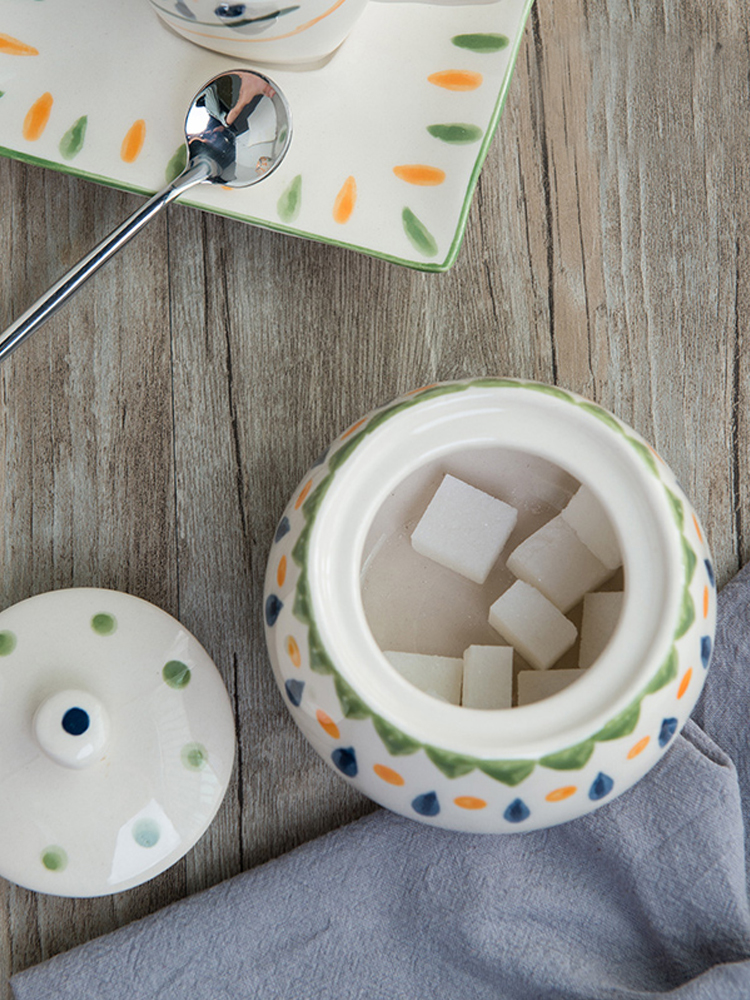 Ou ins creative hand - made contracted kitchen ceramic jar with cover flavored coffee storage jar of milk sugar jar sugar bowls