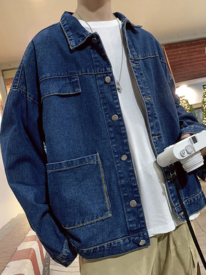 Áo khoác denim mùa thu nam màu đen xu hướng lỏng lẻo phiên bản Hàn Quốc 2019 mới mùa xuân và mùa thu quần áo mùa thu - Áo khoác đôi quần thể thao nam Áo khoác đôi