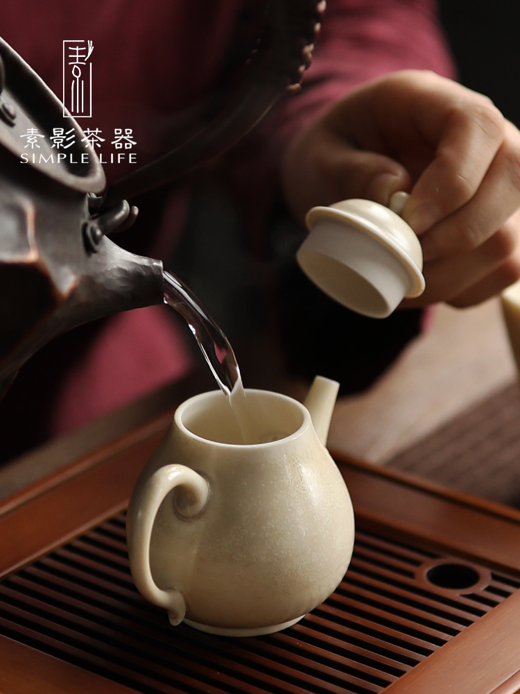 Plain film checking ceramic pot plant ash glaze pear - shaped hands put the pot of up household teapot of single pot of autumn"
