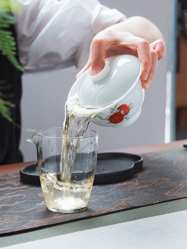 Good thing JingLan hand - made persimmon persimmon ruyi was suit jingdezhen ceramic tea taking kung fu tea tureen white porcelain