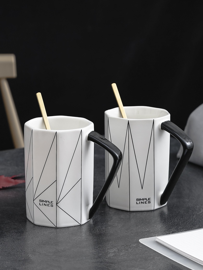 Couples ins Nordic contracted ceramic water cup individuality creative tide mark cup with cover spoon coffee cup