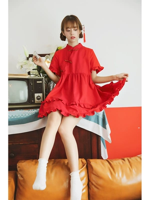 Bản gốc retro Trung Quốc màu đỏ mới sườn xám sửa đổi trang phục cô gái trẻ sinh viên thời trang nhỏ - Sản phẩm HOT