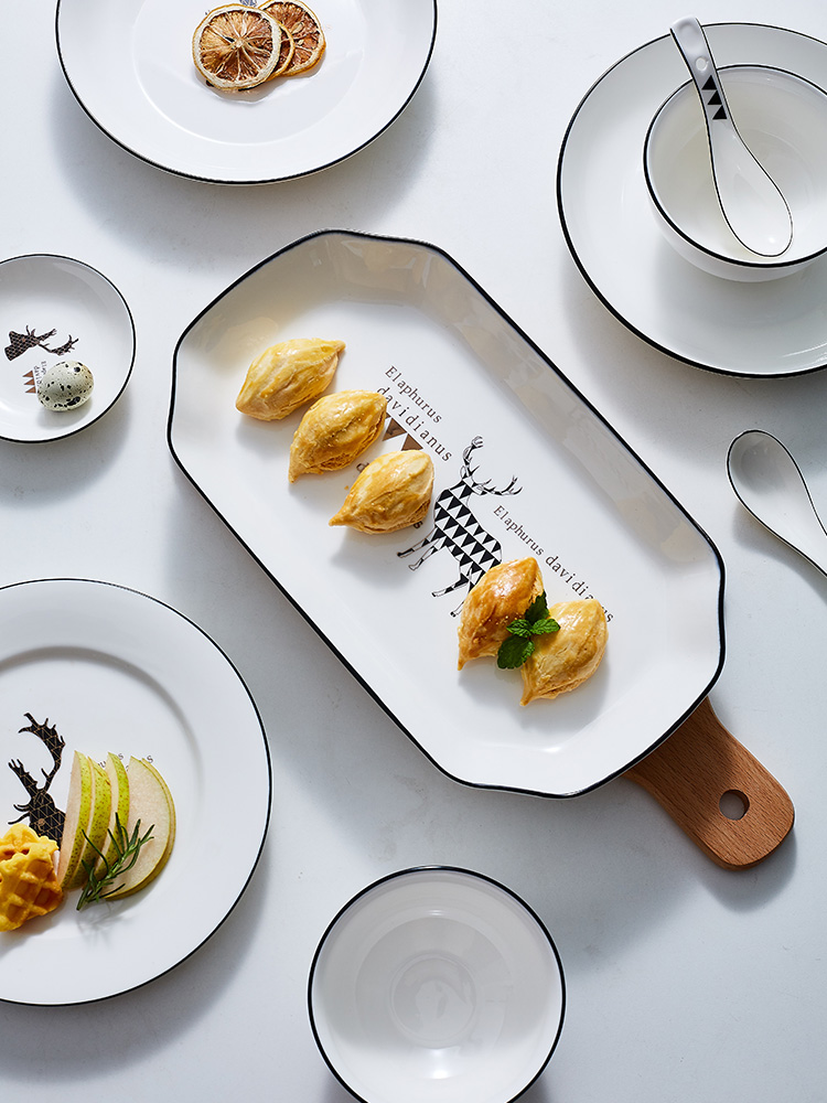 Mystery of jingdezhen Japanese dishes suit Nordic ceramic bowl chopsticks microwave oven plate to eat bread and butter