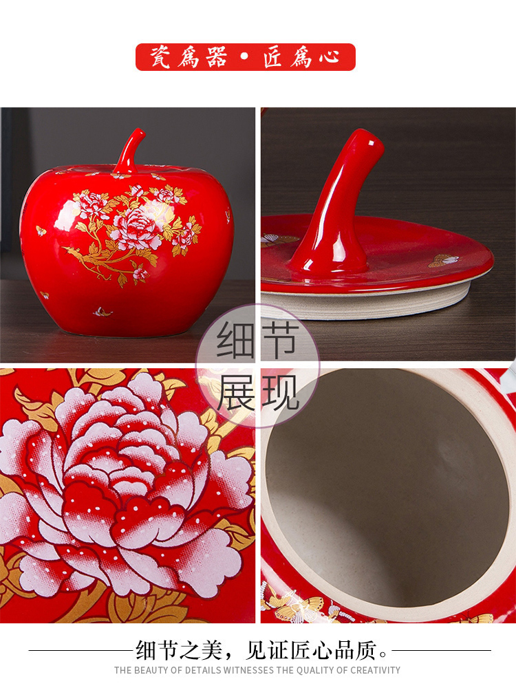 Jingdezhen ceramic red apple pot Chinese style household wine sitting room adornment is placed a wedding gift in the New Year