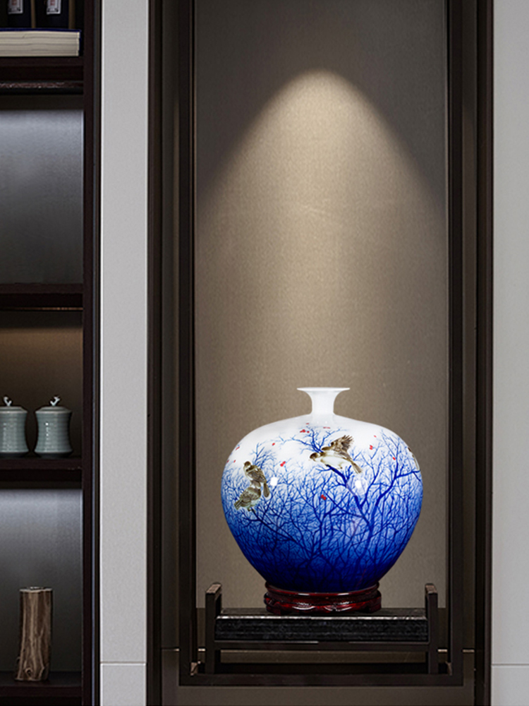 Jingdezhen ceramic vase sitting room place large hand draw archaize pomegranates of blue and white porcelain Chinese office decoration