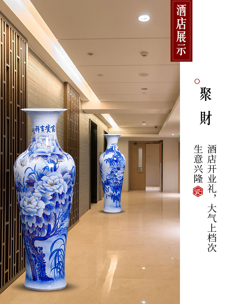 Hand draw the see colour blue and white porcelain of jingdezhen ceramics of large vases, new Chinese style living room decoration light key-2 luxury furnishing articles