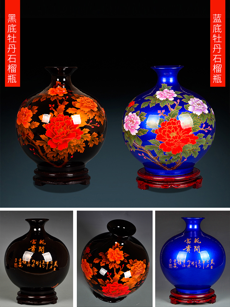 Blue and white porcelain vase of jingdezhen ceramics furnishing articles sitting room adornment rich ancient frame decoration of the new Chinese style household flower arrangement