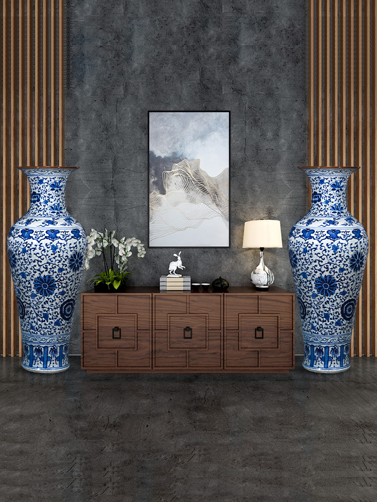 Archaize crack of large blue and white porcelain vase Chinese jingdezhen ceramics decoration to heavy large living room