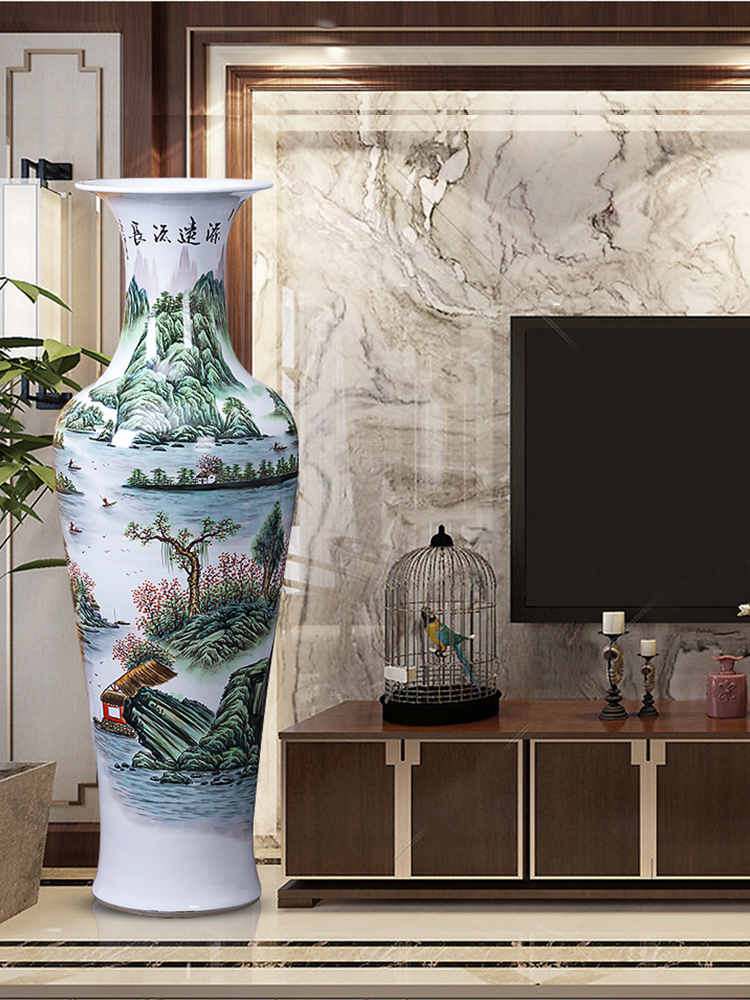 Jingdezhen ceramic hand - made fishtail big vase furnishing articles of Chinese style living room opening landing decoration large extra large