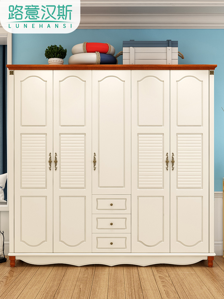 Mediterranean gỗ tủ quần áo 345 tủ quần áo trượt cửa trượt cửa tủ quần áo trắng American phòng ngủ hiện đại nhỏ gọn