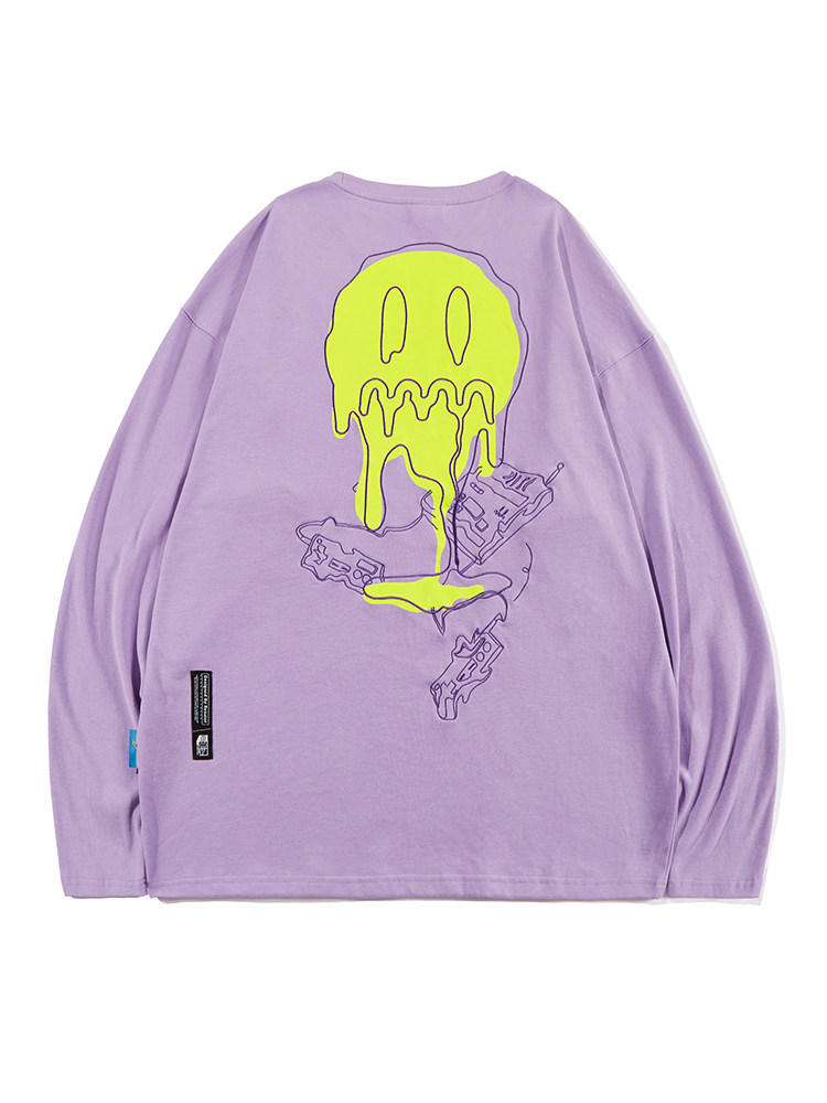 BEASTER little devil smiley face long-sleeved T-shirt lovers grimace letter printing tide brand loose cotton t-shirt tide
