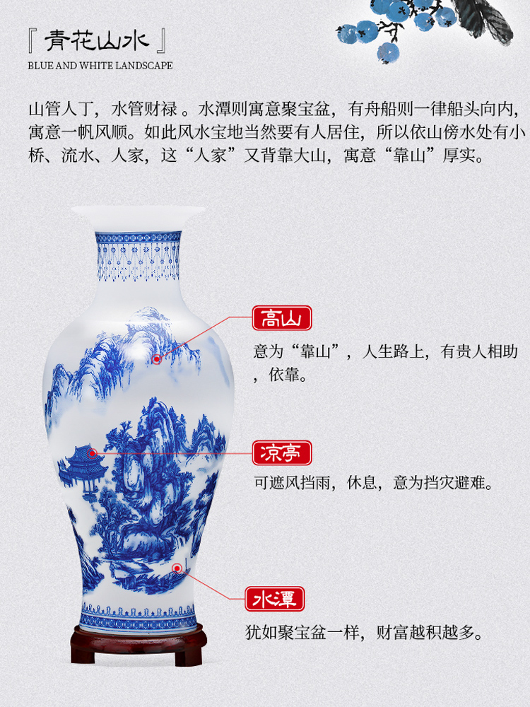 A large blue and white porcelain lucky bamboo vases, flower arranging new Chinese style home sitting room adornment is placed jingdezhen ceramics