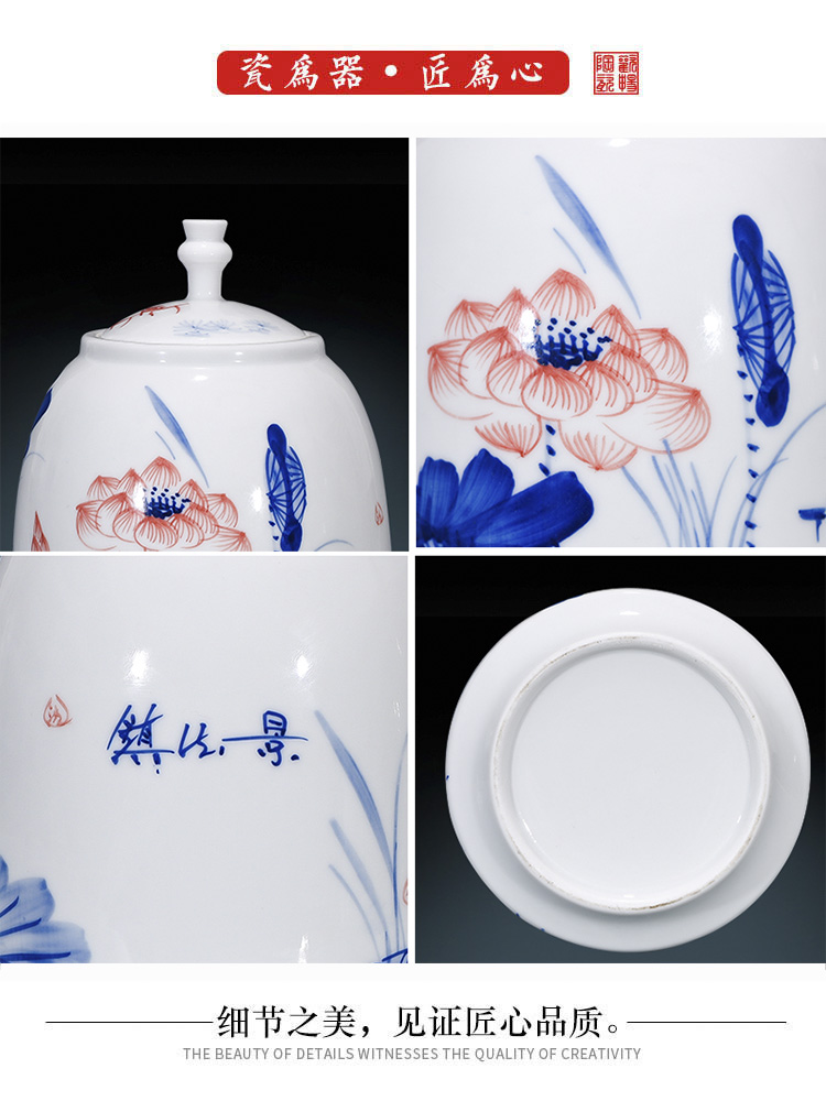 Jingdezhen ceramics hand - made tea pot sitting room of Chinese style household furnishing articles storage jar large ornament