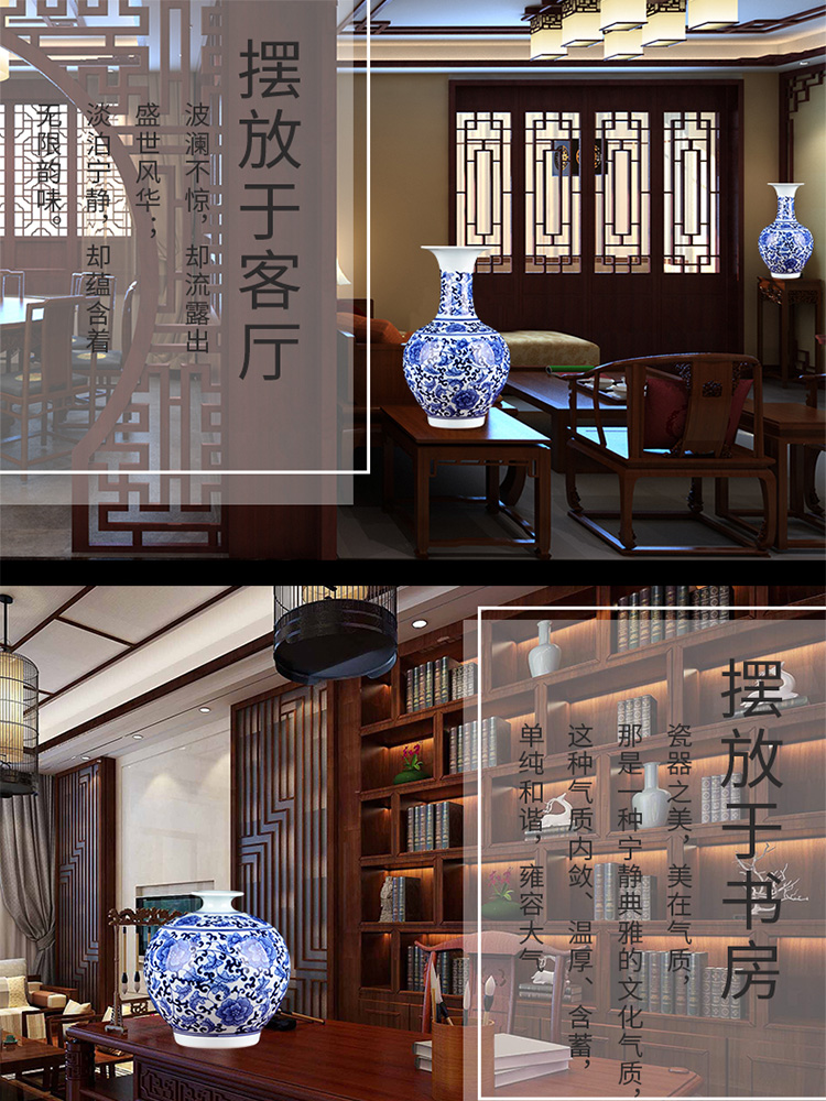 Jingdezhen ceramics antique hand - made of blue and white porcelain vases, flower arrangement Chinese style classical home sitting room adornment is placed