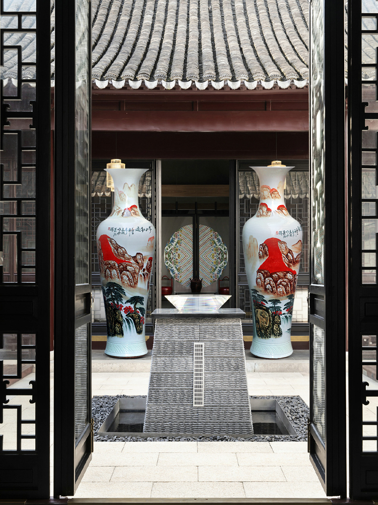 Jingdezhen ceramic hand - made China red luck of large vases, Chinese style furnishing articles the opened a large living room