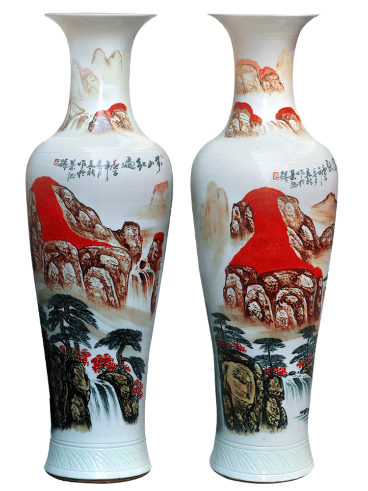 Jingdezhen ceramic hand - made China red luck of large vases, Chinese style furnishing articles the opened a large living room