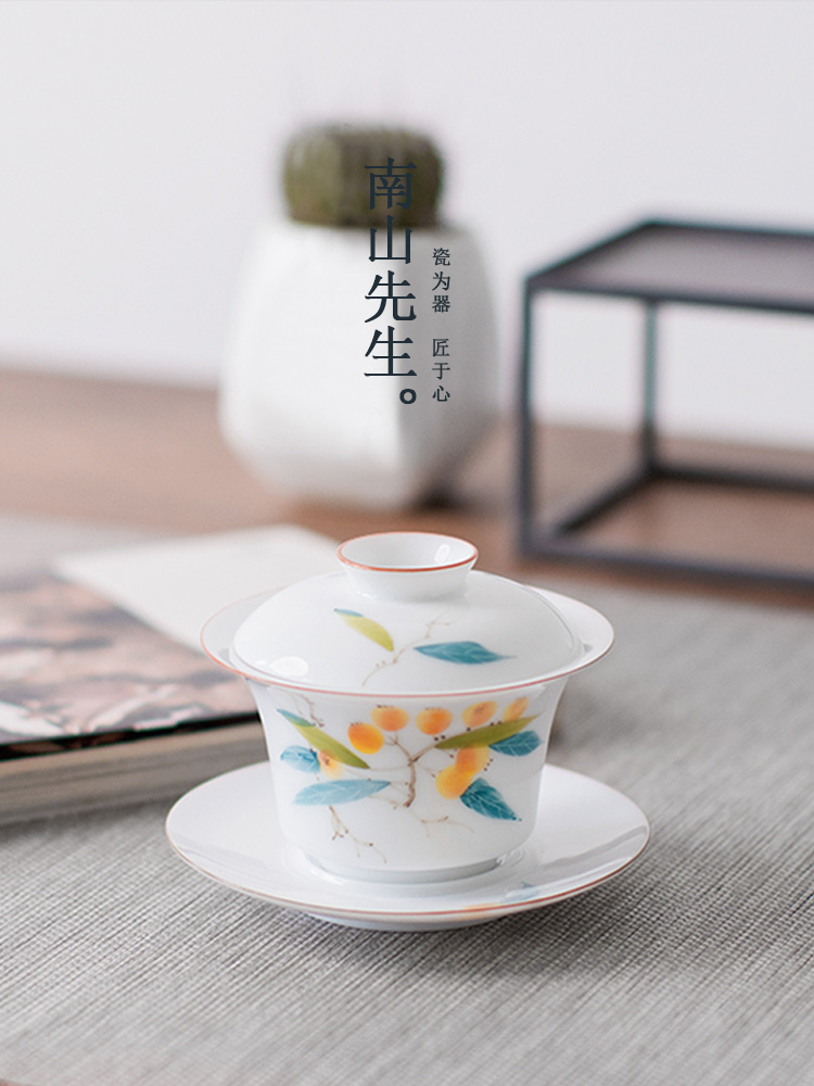 Mr Nan shan hand - made LuZhi tureen ceramic three tureen large kung fu tea bowl cups white porcelain tea set