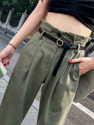 cec裤子女春2019新款宽松ins显瘦高腰直筒韩