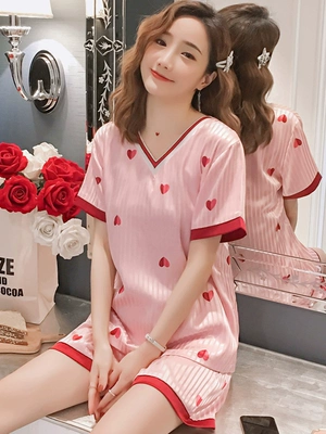 Bộ đồ ngủ mùa hè dành cho nữ bộ đồ lụa mỏng hai mảnh lụa Hàn Quốc ngọt ngào và đáng yêu - Bộ Pajama pijama nữ Bộ Pajama