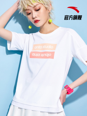 Áo thun nữ tay ngắn Anta 2019 mùa hè in chữ thể thao áo len ngắn tay thủy triều logo lớn trang web chính thức - Áo phông thể thao áo phông thể thao nam Áo phông thể thao