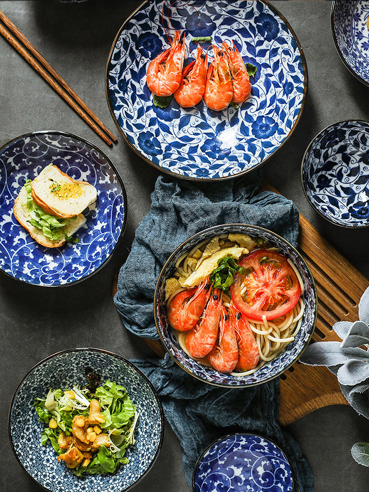 Japan 's imports of ceramic tableware dyeing and wind restoring ancient ways single Japanese rice porridge soup bowl bowl dish dish plate small bowl