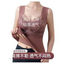 German velvet thermal vest womens winter underwear with chest pads and velvet thickening inner cotton bottoming shirt low collar autumn top
