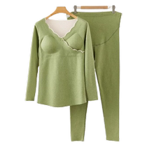 Pregnant women breastfeeding autumn clothes and long pants suit with breast pads autumn and winter inner tops postpartum breastfeeding German velvet thermal underwear