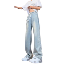 Woodpecker light blue ice silk jeans mens thin summer straight youth pants casual wide leg pants Tencel