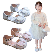 2024 Summer New Girls Princess Shoes Pearl Rhinestone Girls Baotou Sandals Soft Sole Small Leather Shoes Performance Shoes
