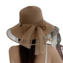Beach hat big brim hat womens summer sun protection casual sun hat new mesh pearl straw hat sun hat fashion