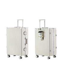 New cup holder suitcase large capacity leather box aluminum frame suitcase hard shell silent caster wheel PC password box