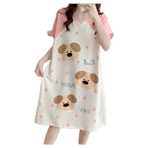 Smooth and skin-friendly over-the-knee nightgown for women summer short-sleeved large size mid-length loose Korean style Internet celebrity cartoon pajamas home wear