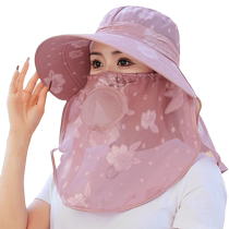 Ice silk chiffon fabric summer womens sun hat tea hat large brim sun protection UV sun hat can be tied into a ponytail