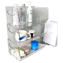 Transparent desktop storage box multi-functional organizer that can be stacked with multiple layers of kitchen cups cosmetics stationery boxes and storage racks