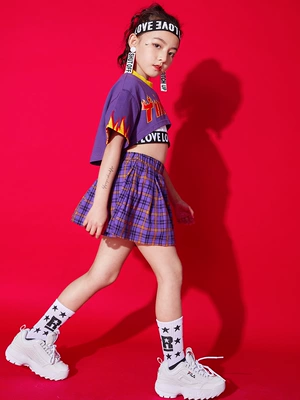 Girls Street Dance Set Phiên bản Hip Hop mới của Hàn Quốc áo sơ mi ngắn tay rốn - Trang phục