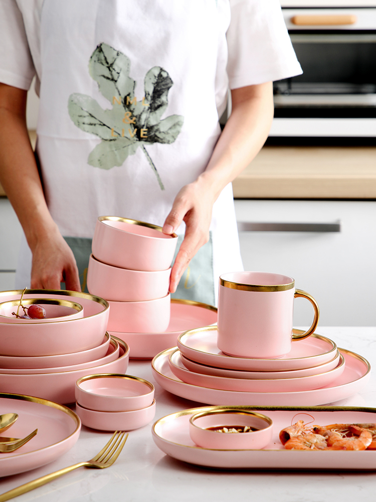 Bowl meal home a single girl express to use pink heart up phnom penh rice Bowl dish soup Bowl ceramic Nordic combined