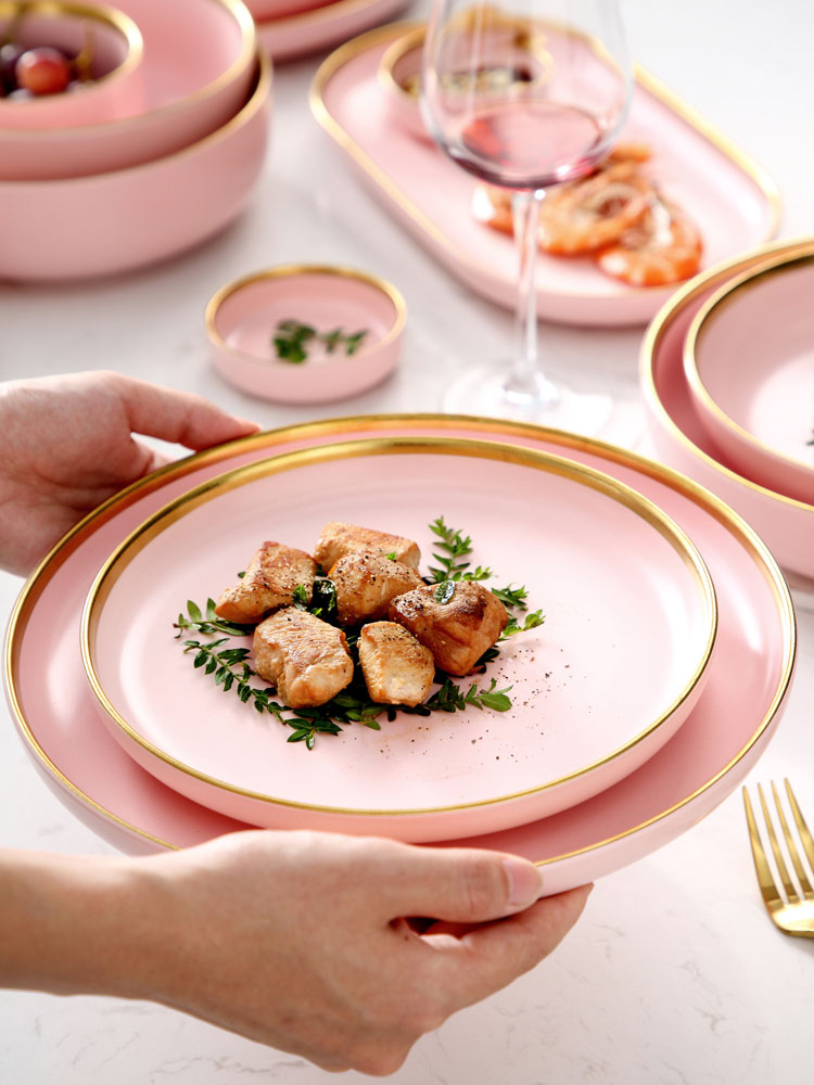 Bowl meal home a single girl express to use pink heart up phnom penh rice Bowl dish soup Bowl ceramic Nordic combined