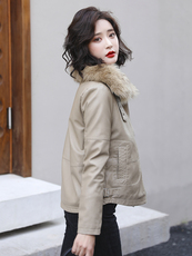 Кожаная куртка 皮衣外套女2020冬季短款真毛领加绒加厚小夹克pu外套时尚机车韩版