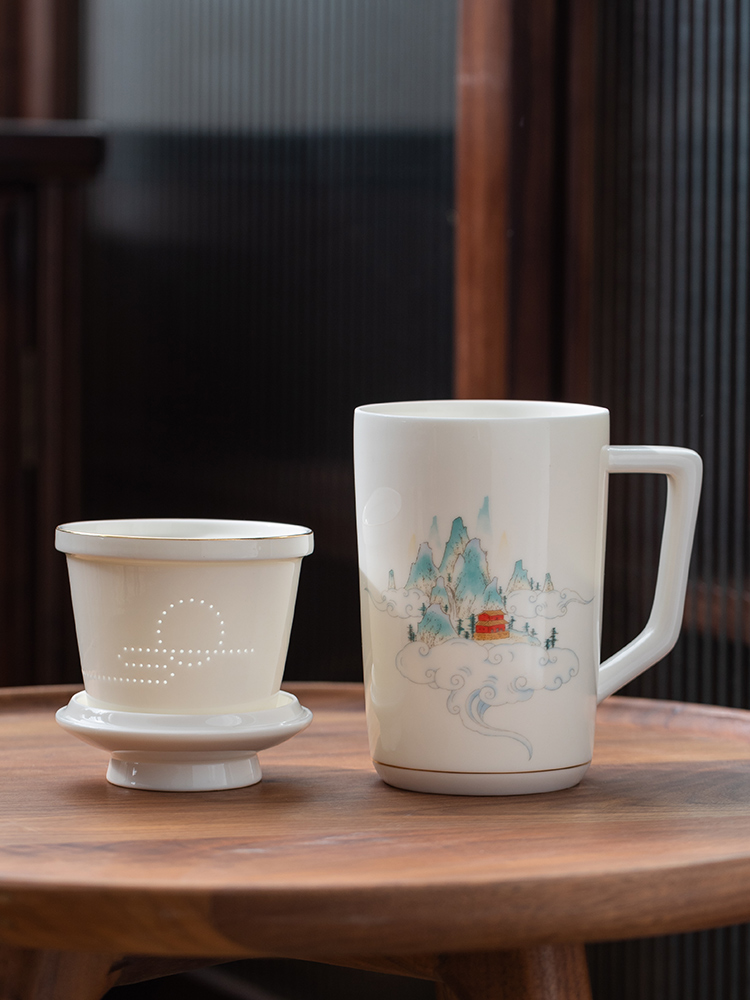 Tang's white porcelain keller with cover cups filter water separation of household ceramic cup office tea cups