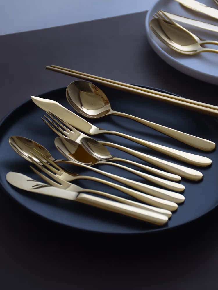 The top HOHER pattern gold mirror stainless steel tableware steak knife and fork spoon stir The coffee spoon, fruit fork