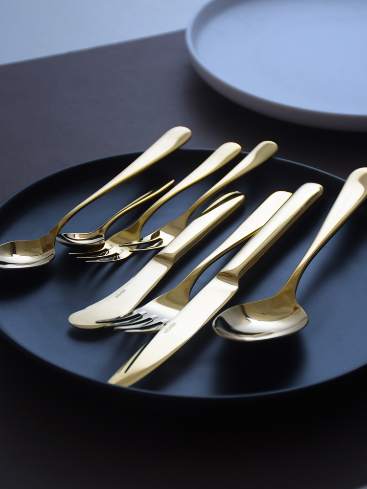 The top HOHER pattern gold mirror stainless steel tableware steak knife and fork spoon stir The coffee spoon, fruit fork