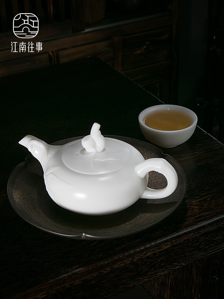 Jiangnan past China white bamboo pot teapot little teapot ceramic tea set white porcelain biscuit firing single pot of kung fu