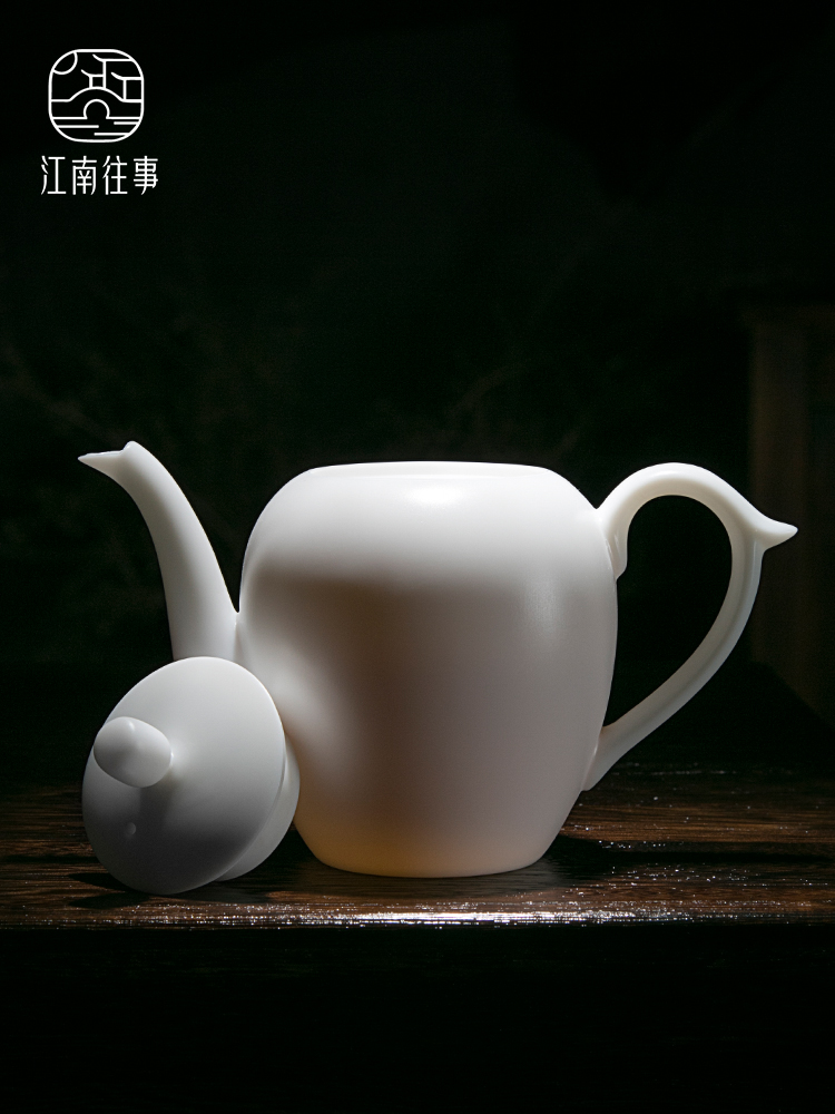 Jiangnan past China white porcelain teapot kung fu tea set ceramic teapot suet jade beauty shoulder single pot