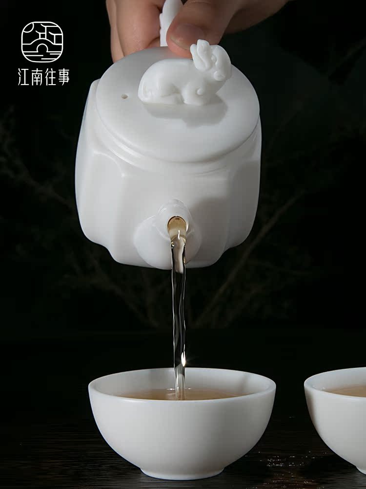 Jiangnan white porcelain teapot Chinese white past the mythical wild animal dragon pot of kung fu tea set little teapot household ceramics single pot