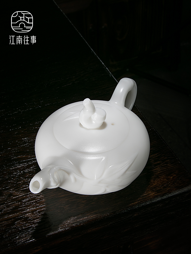 Jiangnan past China white bamboo pot teapot little teapot ceramic tea set white porcelain biscuit firing single pot of kung fu