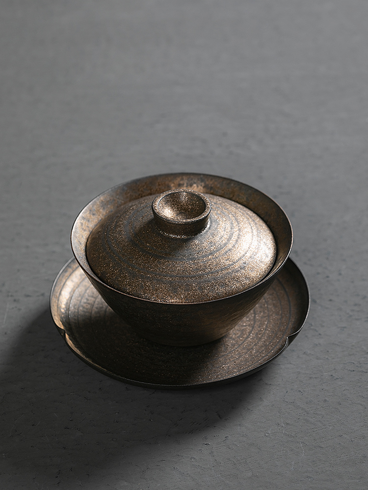 Jiangnan ceramic past three only tureen kung fu tea cups tea bowl large single household iron glaze tureen